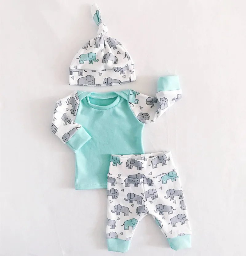 

Newborn Baby set 3pcs Boy Girl Clothes Long Sleeve cartoon elephant Outfits, Picture