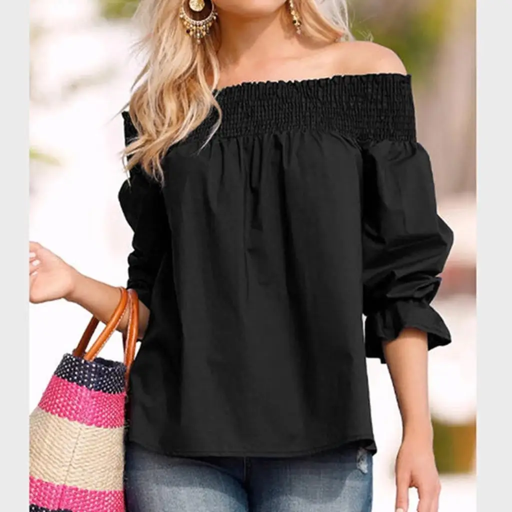 

Blouse Women Large Size Women Off Shoulder Shirt Top Ladies Puff Sleeve Bow Bandage Blouse Camisas Mujer Womens Tops And Blouse