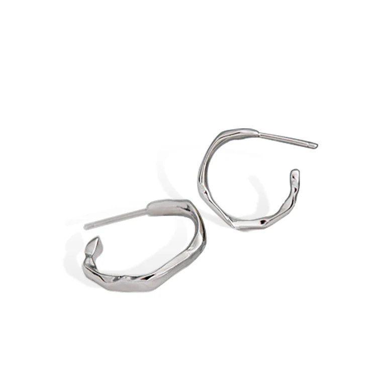 Hoop Earrings Jewelry 925 Sterling Silver Irregular Concave Line Mobius Band Contemporary Minimalist Design Post Earring