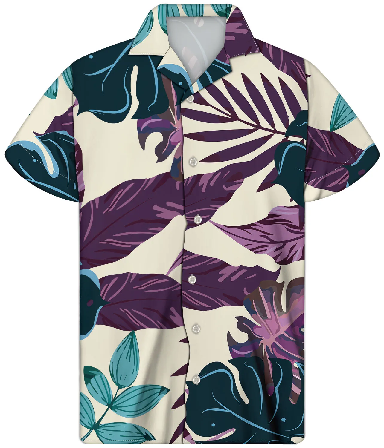 

White Hawaiian Monstera Leaves Print Casual Men's Hawaiian Shirt Short Sleeve Aloha Shirts Beach Party Mens Floral Shirt Clothes, Customized color
