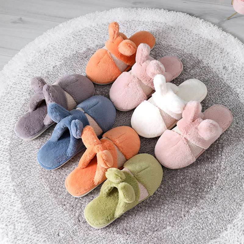 

MMX336 New Arrivals Cute Indoor Slippers House Shoes Winter Warm Plush Slippers, White pink grey green blue