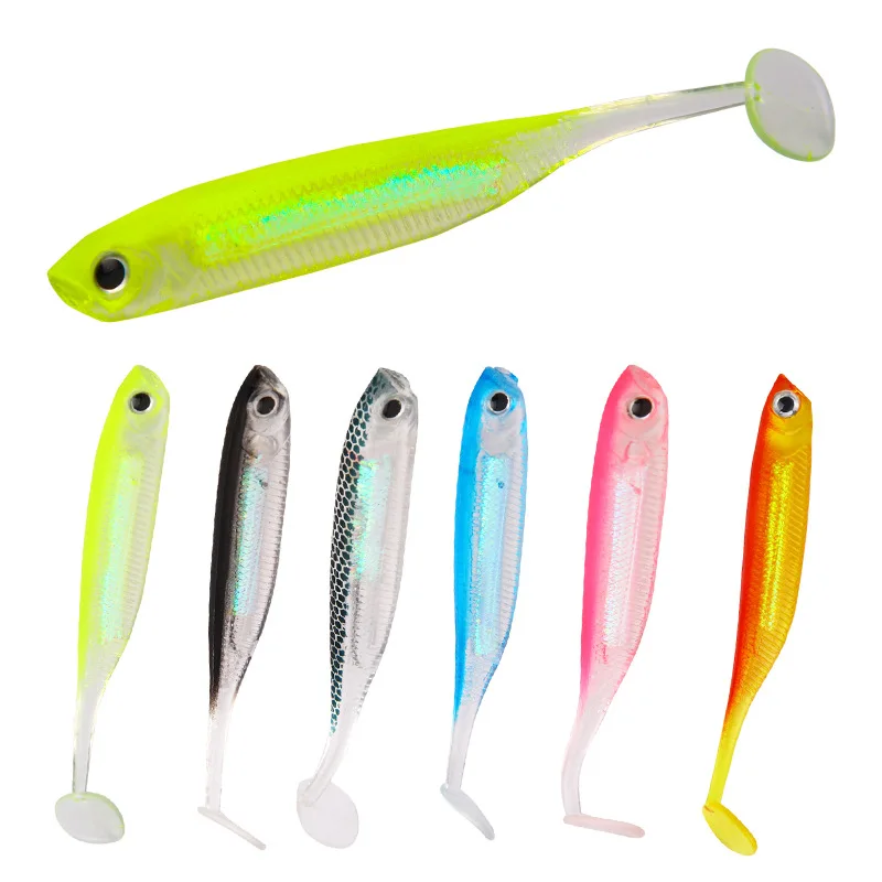 Fishing Lure T-tail Crystal Soft Bait 70mm/2.2g Artificial Silica Gel Soft Bait