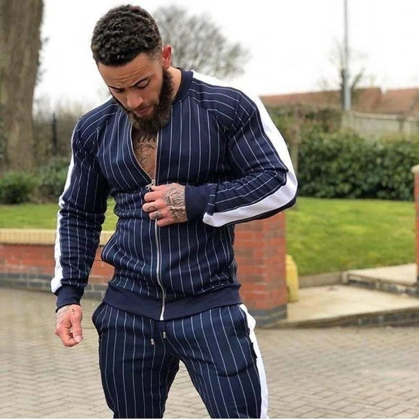 

Oem Striped Jogging Suits Wholesale Men'S Tracksuit And Shirt Set Muscle Man Gym