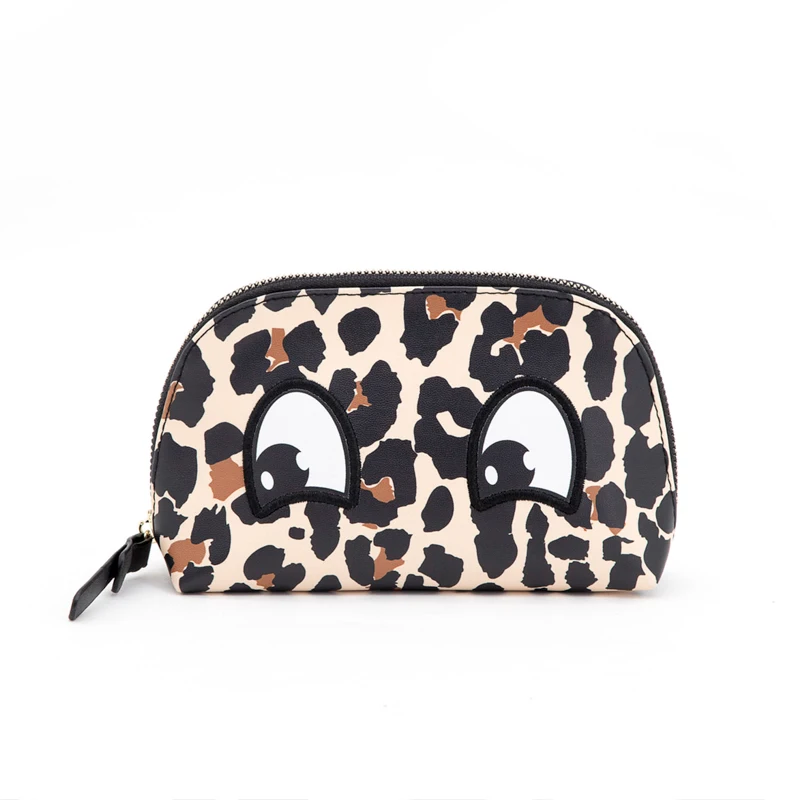 

waterproof cute cartoon eyes leopard print travel PU leather makeup cosmetic bag