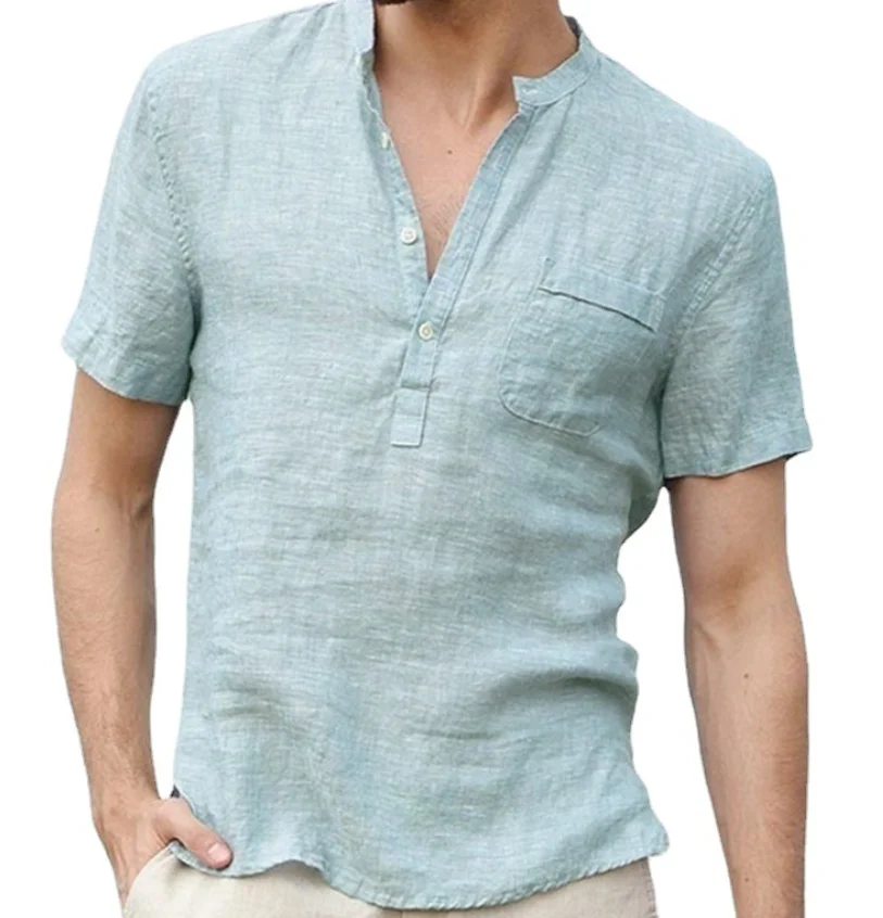 

Stock Polyester T Shirt Big Men Solid Color Henry O-neck Casual Classic Men's Clothing Sleeve Tee Shirt, Colors