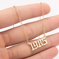

1980-1989 year old english font pendant jewelry birthday supplies stainless steel gold/silver birth year necklace
