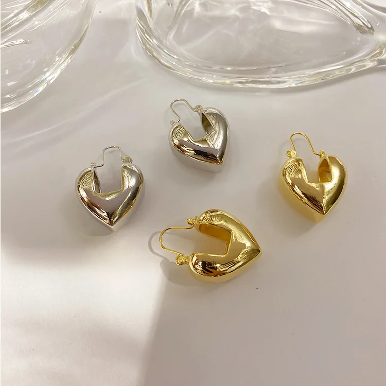 

European INS Love Heart Drop Earring 18K Real Gold Plated Snap Closure Heart Earring