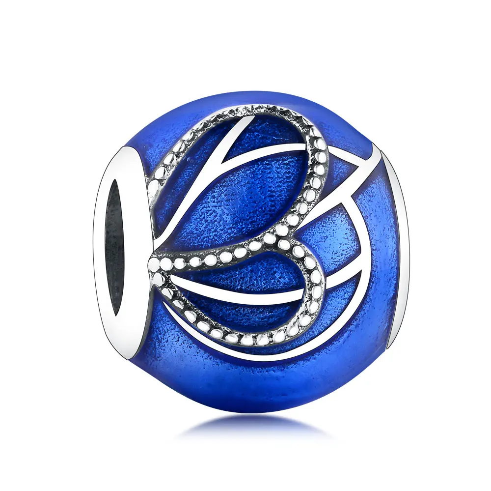 

Wholesale New 925 Sterling Silver Blue Enamel Flower Pendant Beads Charms Fit Original Pandora Bracelet Jewelry