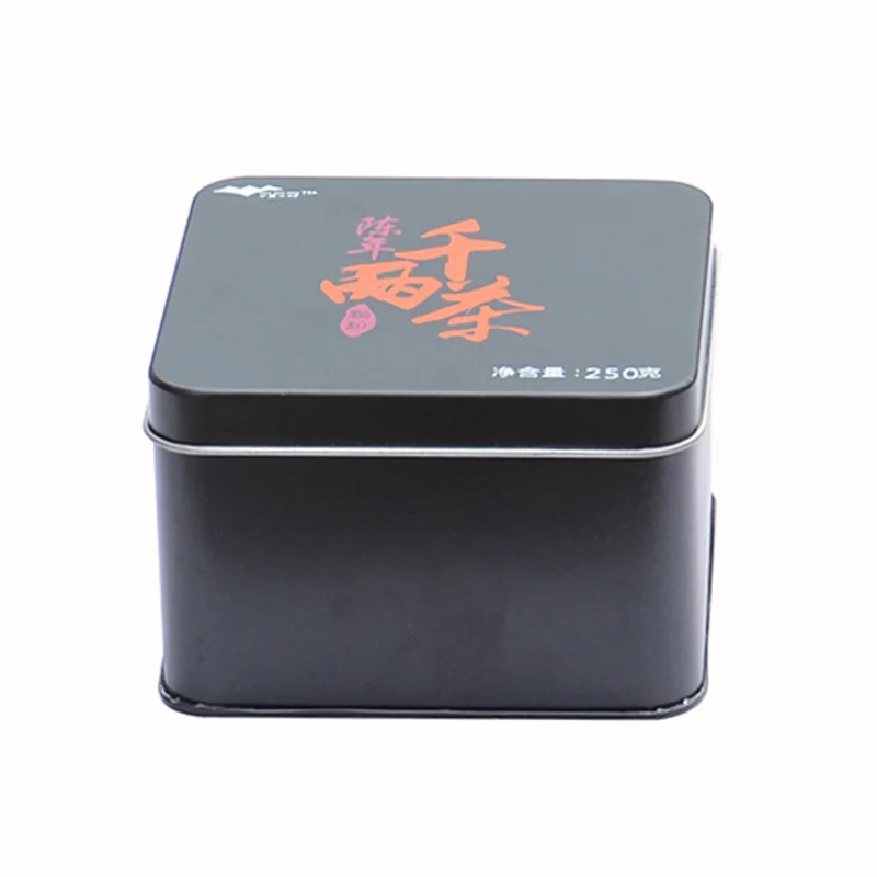Small Custom Logo Square Metal Hinge Candy Coffee Tea Packing Tin Box Tin Can With Lid
