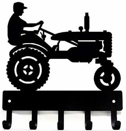 

Yinfa Factory Quality Farm Tractor with Farmer Key Rack Hanger Metal Wall Art Craft 5 Hooks 6 Inch Black TY2012