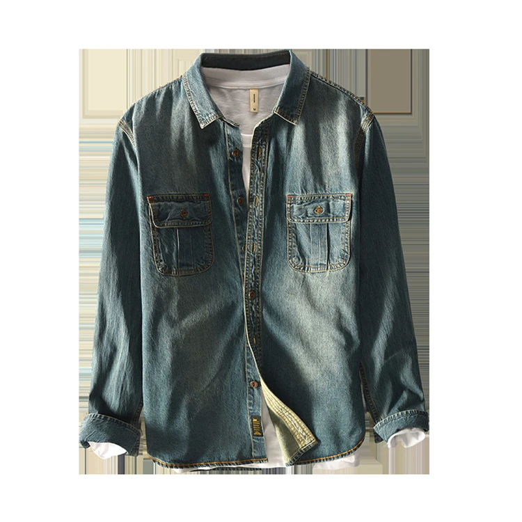 

2021 Hot selling men fashion shirt Spring Summer Stylish men long sleeve shirt Casual denim shirt men