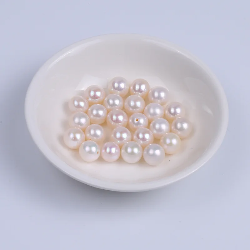 Good Quality Zhuji Cultured Round Freshwater Pearls  Half Hole White Loose Beads Natural Freshwater Pearls