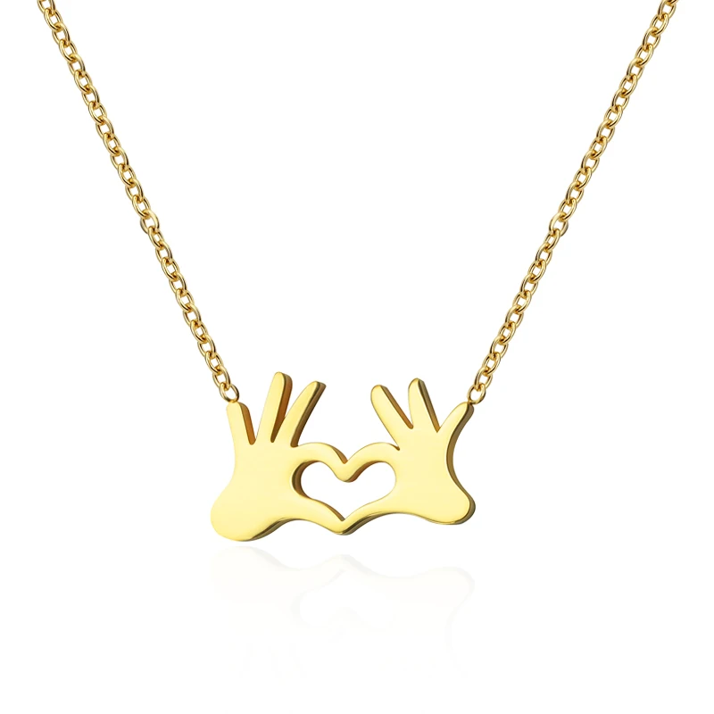 

Women Fashion Jewelry Unisex Gesture Hand Sign Stainless Steel Pendant Necklaces, Gold/rose gold/ black/steel