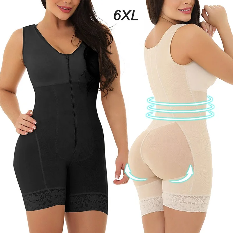 

Plus Size Full Body Shaper Women Tummy Butt Lifter Slimming High Waist Trainer Fajas Colombianas Shapewear, Black, nude