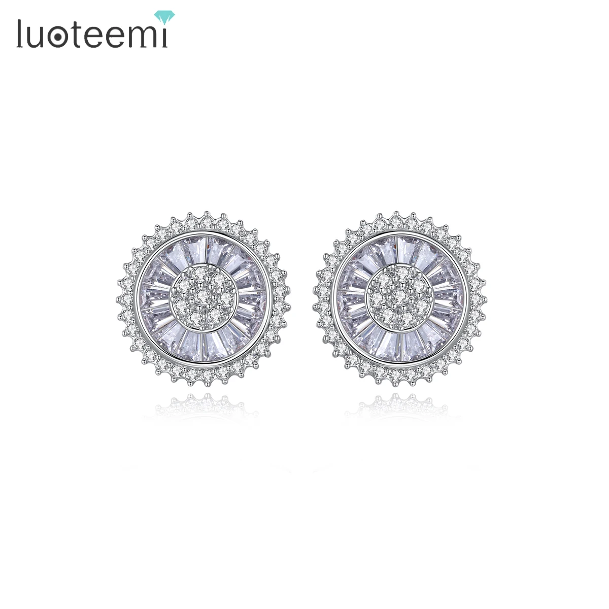 

LUOTEEMI Woman Round Earing Cubic Zirconia Cz Pave Elegant Dainty Luxury New Zircon Big Stud Earrings