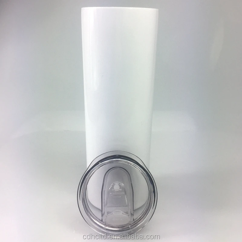 

Free shipping double wall vacuum stainless steel skinny tumblers with straw 20oz sublimation blanks skinny tumbler, White blank