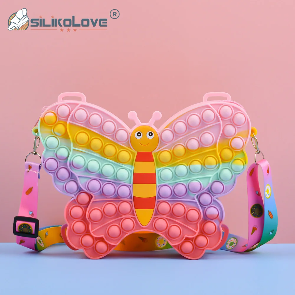 

2023 New arrival butterfly acupressure toys adjustable kids girls shoulder bag small gift jewelry bag