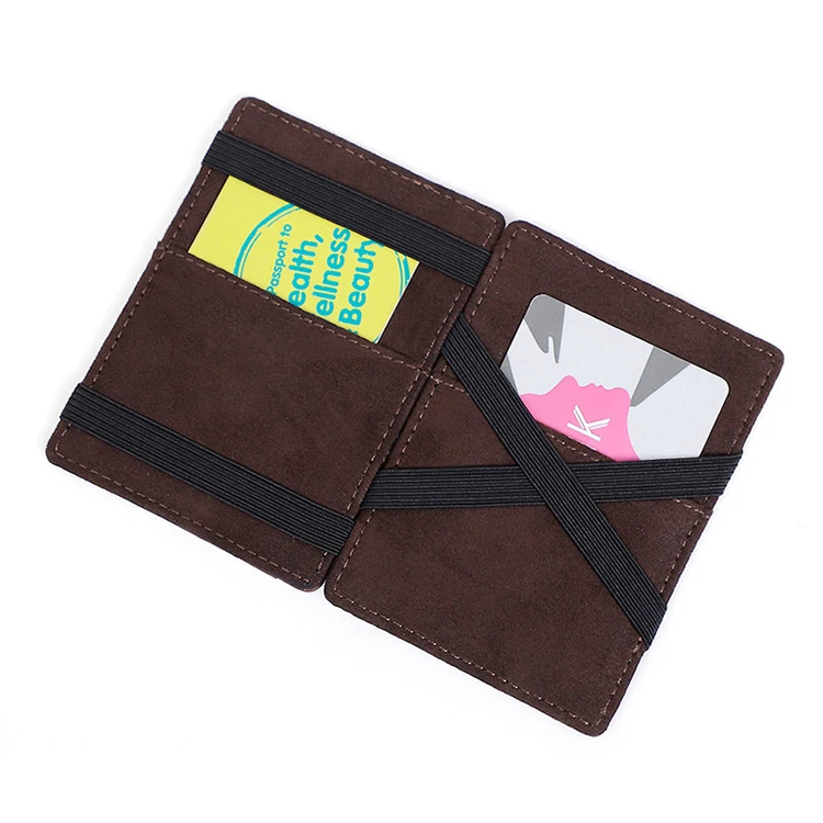 

Genuine leather wallet rubber card holder minimalist wallet with rubber band wallet, Chocolate