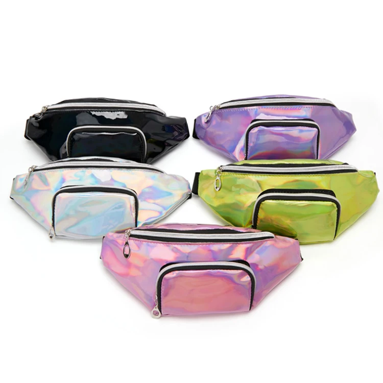 

Custom Logo Designer Pvc Waist Bag Holographic Shiny Sport Belt Bag Fanny Pack Waist Bag, Customized color