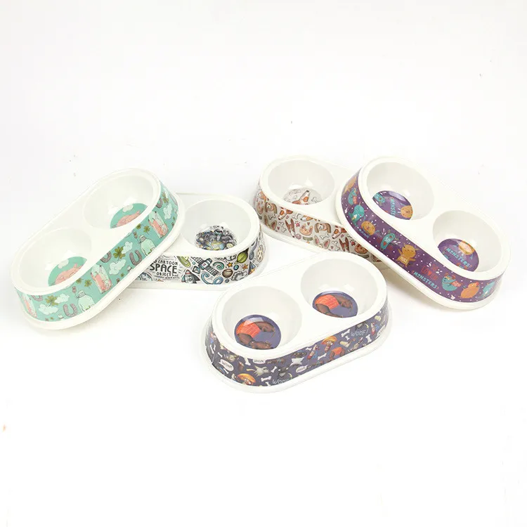 

Pet Supplies Melamine Multi-color Pet Double Bowl Cat Water Bowl Dog Food Bowl