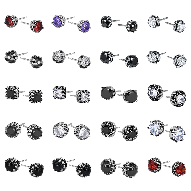 

POENNIS customize color silver plated claw in cz stone 9 Multiple Style Stud Earrings zircon magnetic men stud earrings