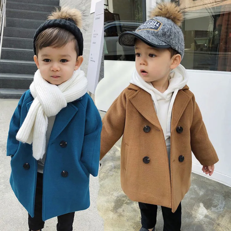 

Winter Grid Jackets Boys Girls Woolen Baby Boy Trench Coat Lapel Autumn Kids Outerwear Coats Wool Coat Overcoat