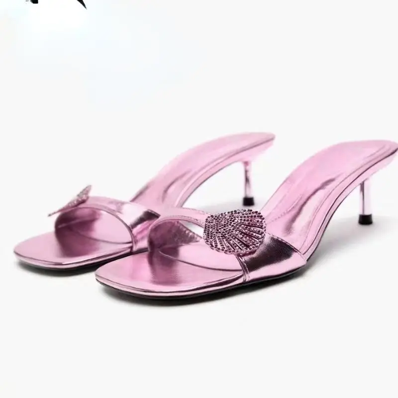 

Zapatos Altos De Mujer Summer Pink Stiletto Slipper Mules Women Sandal High Heels for Ladies