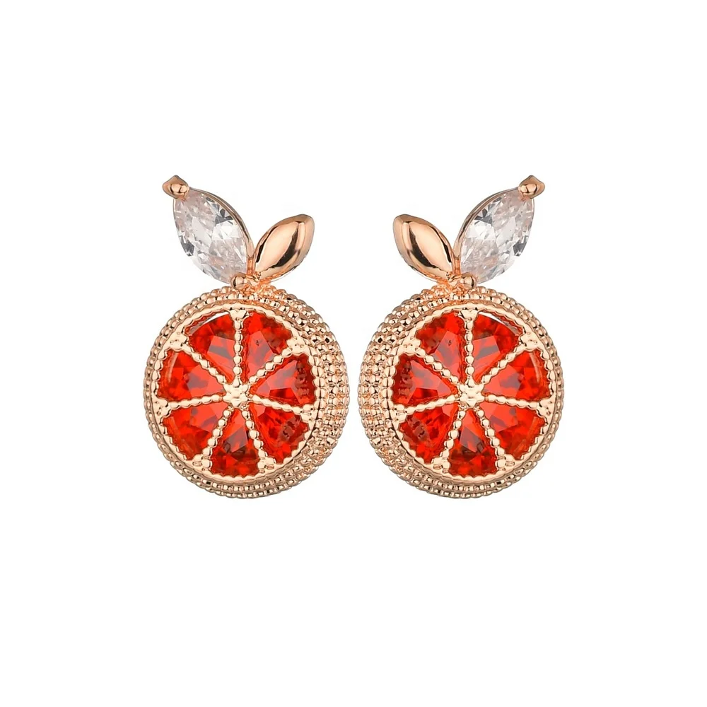

Cute Female Red Green Yellow Stone Stud Earrings Cute Silver Color Fruit Earrings For Women Double Zircon Stone Earrings, Picture shows