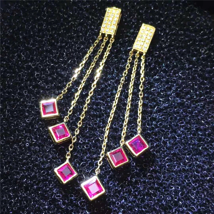 

Elegant Women Earring Gemstone 18k Gold Jewelry Sri Lanka 1.4ct Natural Ruby Earring, Yellow gold