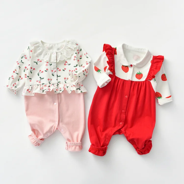 

Spring hot sale infant and toddlers QUICK DRY baby girls' rompers Ruffles baby's casual rompers, Pink/red