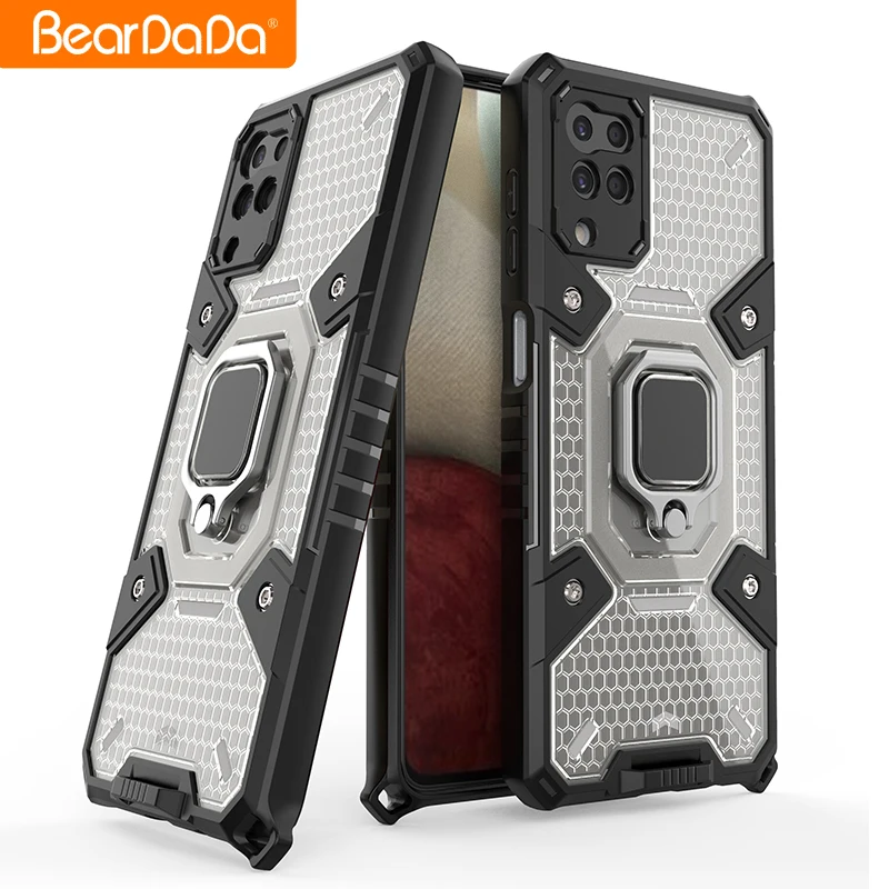 

Shockproof Silicone Mobile Back Cover Phone Accessories Luxury TPU Cell Phone Case With Ring Holder Lanyard For Samsung A12 5G