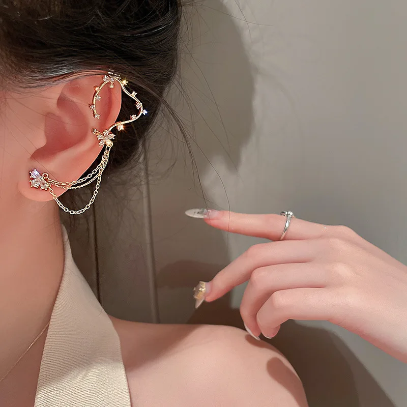 

fashion crystal chain ear cuff dangle earrings