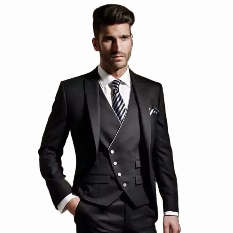 

Black Lapel Business Suit Men 2022 Groom Tuxedos Men Suits for Wedding Best Man Jacket Pants Vest 3 Pieces Formal Wear