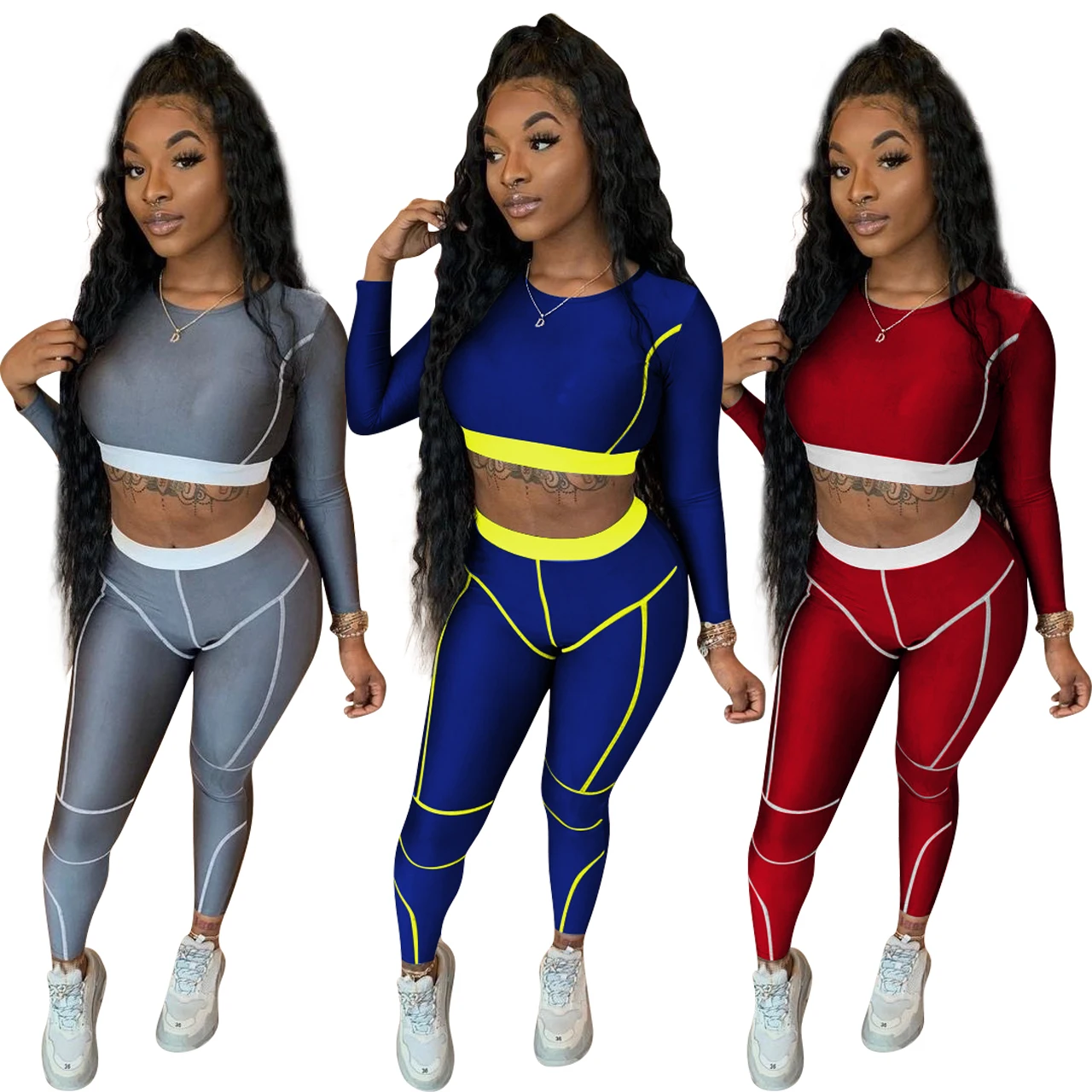 

BAZAI Amazon Womens Fall Set Woman Bodycon Spandex 2 Pcs Set zweiteiliges Set waist-revealing two-piece suit