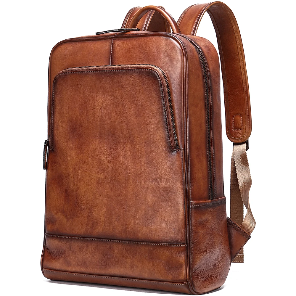 

Marrant Travel Brown Waterproof College School Bookbag Weekend Daypack Bag Genuine Leather Vintage Laptop Backpack for Men
