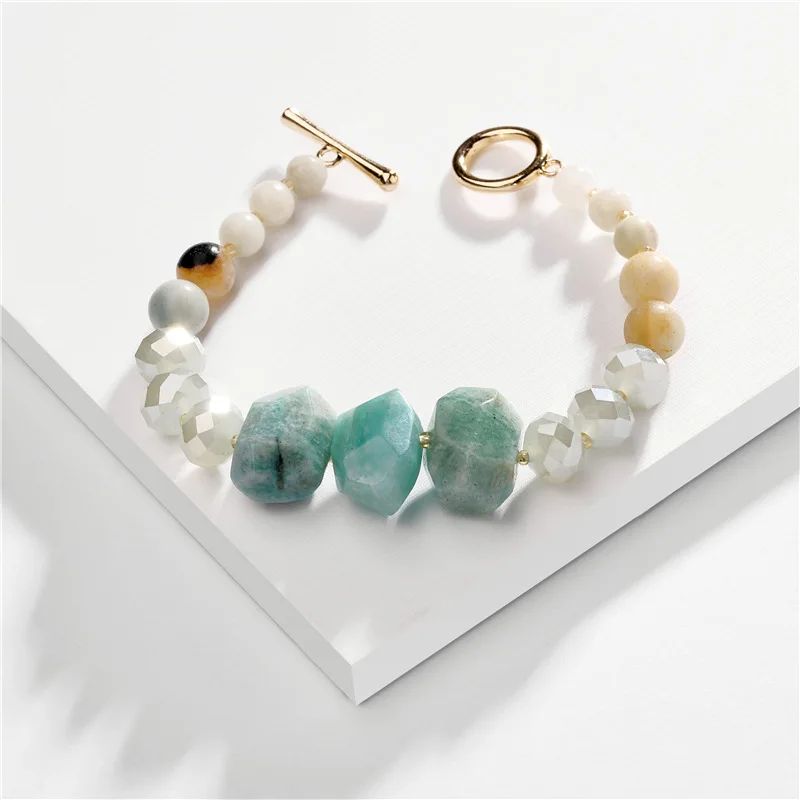 

2019 New Irregular Natural Stone Beads Charm With Crystal Chain Bracelet, Picture