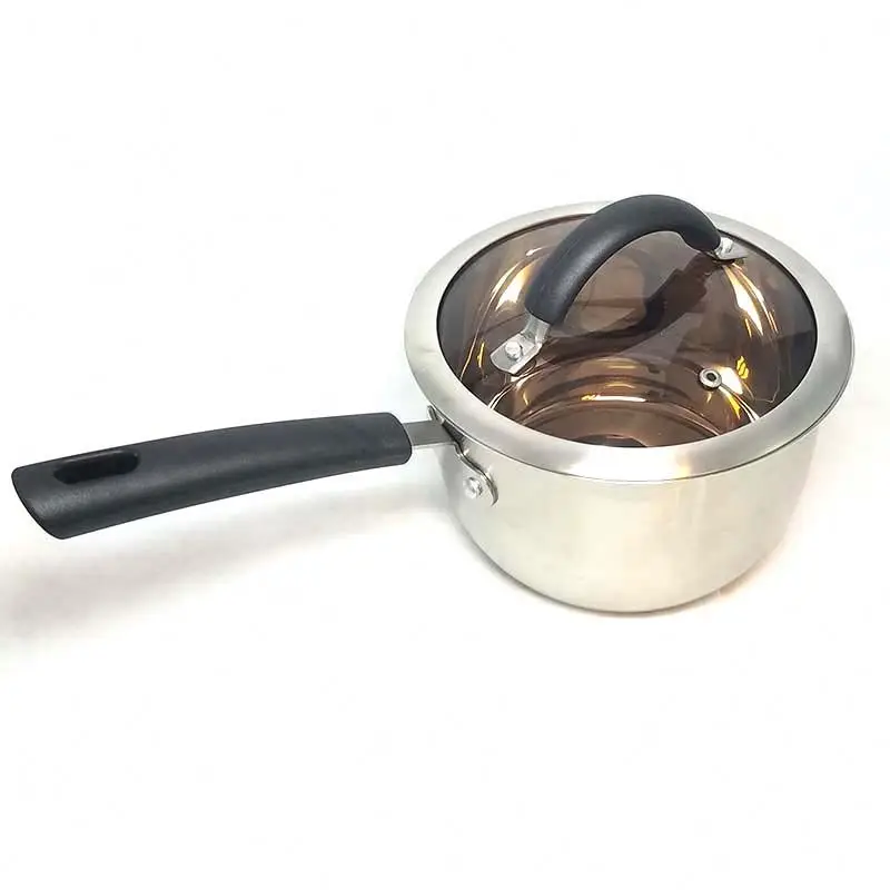 

Stainless steel milk pot small sauce noodle pan with glass lid induction gas cooking ware popular design candy making pots, Silver