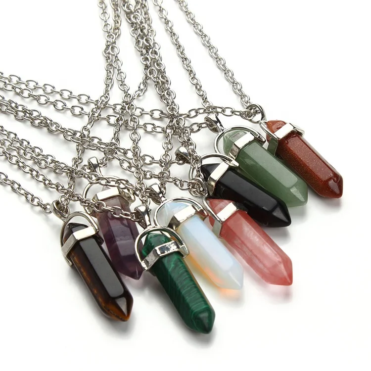 

Natural Stone Bullet Shape Healing Point Pendant Necklaces Turquoise Crystal Stone Quartz Pendant