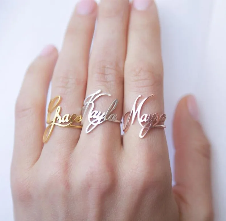 

Personalized Letter Alphabet Inspirational Ring Jewelry Stainless Steel Adjustable Custom 3d Letter Name Rings, Customized color