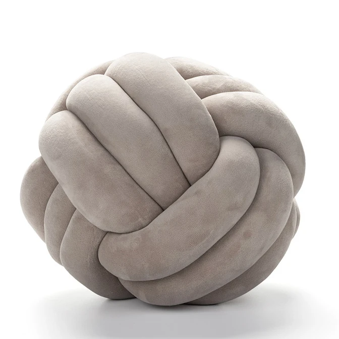 

Super Soft Velvet Grey Cuddle Round Knot Ball Throw Pillow for Home Sofa Bedroom Decor