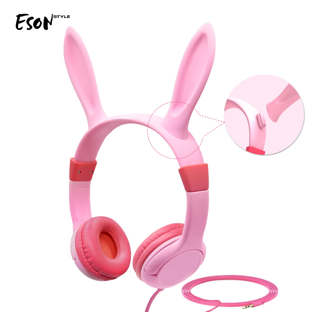 

Eson Style Kids Bunny Ear Headphones Children Girls Boys Teens Foldable Adjustable On Ear Headphones 3.5mm Jack, Pink or customized