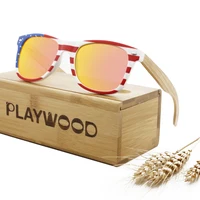 

2020 New Design American USA Flag frame Sunglasses Bamboo Wooden Polarized Eyeglasses Men Women