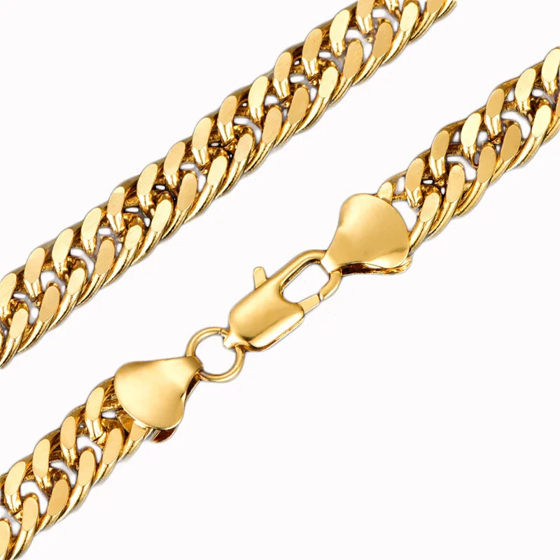 

24 Inch Chunky Gold Plated Necklace Heavy gold plated Herringbone Cuban chain For men, Gold color