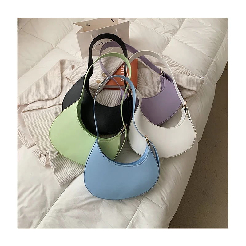 

Spring Women Small Handbag Dumpling Shape Tote Ladies' Fashion Underarm Bag Zipper Half Moon Bags Designer PU Leather Purse