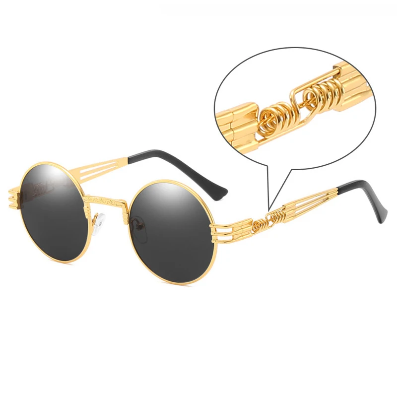 

SKYWAY Gold Metal Sunglasses Gothic Steampunk Sunglasses Mens Womens Fashion Retro Vintage Round Eyewear Shades