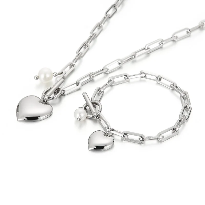 

Supplier Wholesale Stainless Steel Women Heart Pendant Plastic Bead Bracelet Necklace Set