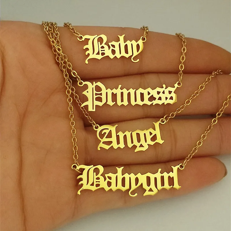 

Custom 18K Gold Plated Stainless Steel Jewelry Personalized Old English Babygirl Necklace For Women