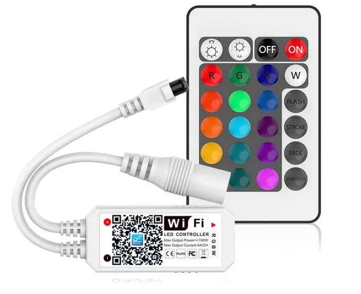 

RGB/RGBW Mini WIFI Controller JM-MWIR-RGBW DC5-28V 3CH/4CH LED Voice Controller with 24keys remote