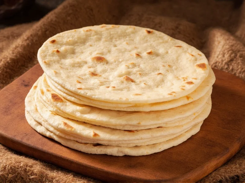 Stack of warm handmade flour tortillas served with traditional Mexican meal