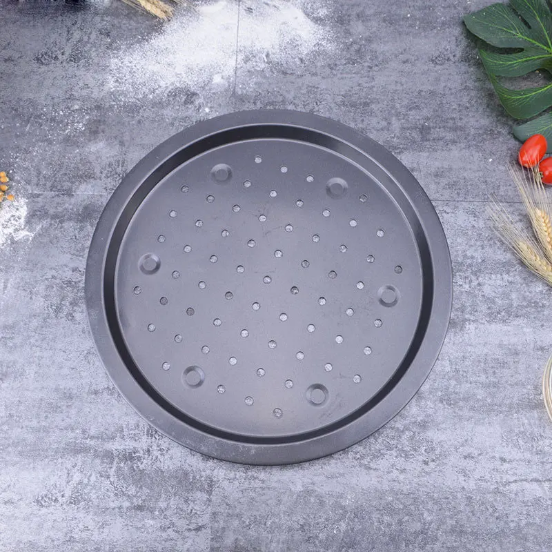 

11-12-13-14 inch non-stick perforated pizza pan Carbon steel punch baking pan non-stick disc with holes, Black